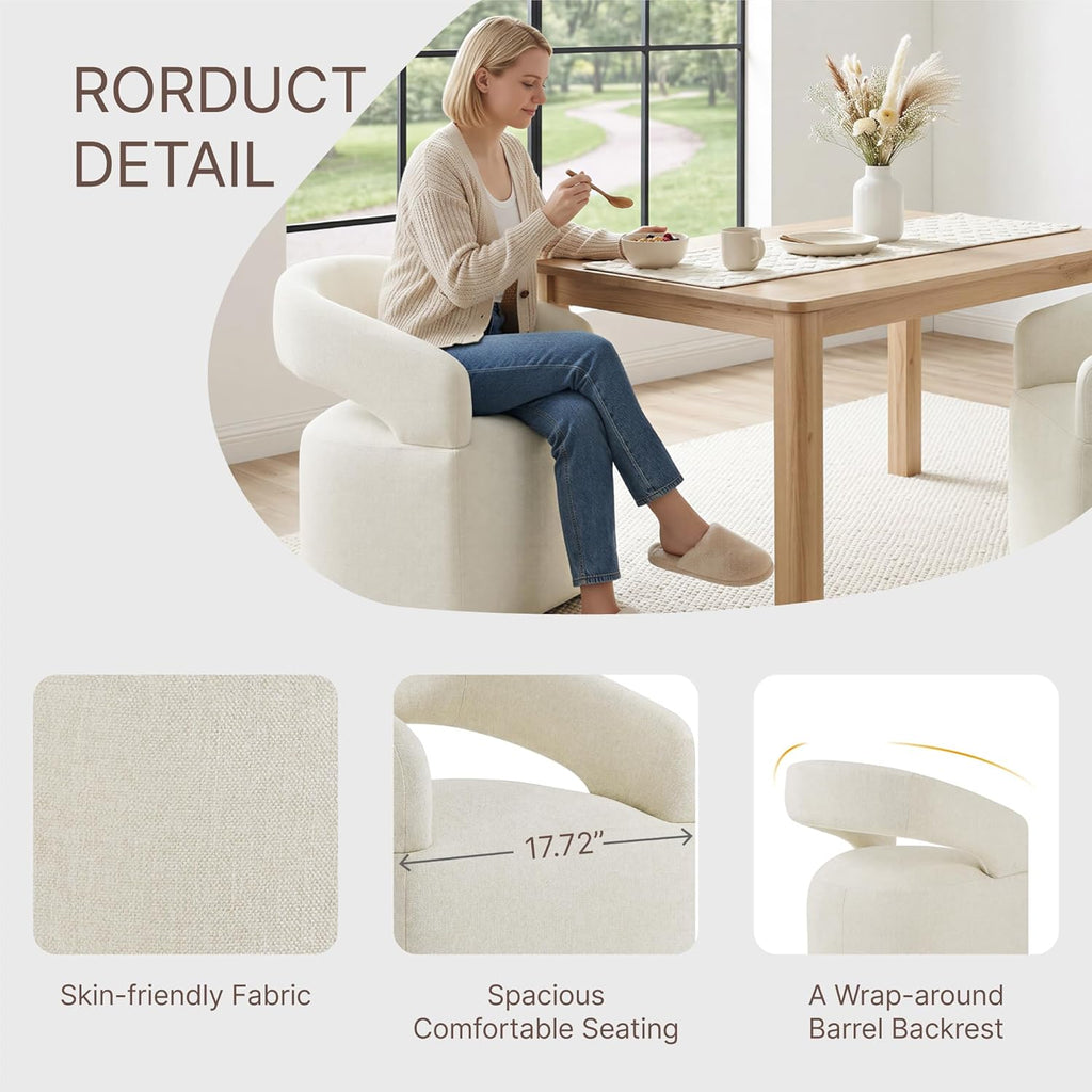 KISLOT Upholstered Dining Chairs Set of 4, Modern Arm Kitchen & Dining Room Chairs with Hidden Casters, Linen Fabric Padded Rolling Chairs, Sturdy Wood Frame, 300 lbs Capacity, Cream Beige