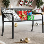 VINGLI Outdoor Metal Bench w/PVC Back - All Weather Resistant Black Garden Patio Bench for Entryway Front Porch Entryway Decor Deck (Black, Tulip)
