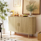 Sideboard Buffet Cabinet,46.85" Fluted Sideboard Storage Cabinet with Fluted Sliding Door,Modern Stand Console Cabinet for Kitchen & Living Room,Restaurant,Entryway(Light Oak)