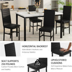 Hooseng Dining Table Set for 4, 5-Piece Faux Marble Dinner Table Set with 4 Upholstered PU Leather Chairs Kitchen Table Chairs Set Modern Space-Saving Dinette Set for Breakfast Nook Apartment Black