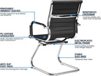 Yaheetech Faux Leather Office Reception Chair Without Wheels Mid Back Ergonomic Guest Chairs for Conference Reception Room Waiting Room, Set of 2 Black