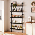 Industrial Wine Rack Wall Mounted, Industrial Pipe Bar Shelf for Wine Display, 5-Tier Rustic Hanging Organizer for Wine Bottle Storage in Kitchen, Bar, Pub, Cellar(Black, 36 Inch)