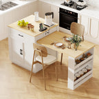 82.7" Kitchen Island with Extendable Dining Table, Faux Mable Table with Double-Sized Storage, Power Outlet, 2 Drawers, 2 Side Open Shelves for 4-6 Kitchen, Dining Room, White