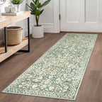 Vintage Washable Runner Rug 2x6, Sage Green Beige Runners for hallways, Super Soft Kitchen Runner Rug Non Slip, Printed Faux Wool Floral Thin Carpet Runner for Entryway Laundry Room Bedroom