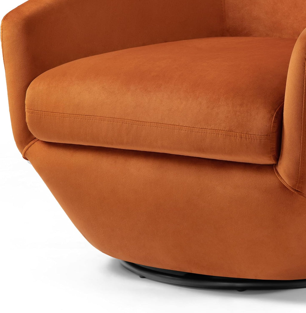 360° Swivel Barrel Accent Chair, Velvet Upholstered Club Armchair for Living Room, Modern Round Arm Chair Single Sofa Bedroom Reading Seating (Orange)
