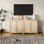 Freestanding Rattan Sideboard Buffet Cabinet – Wood Credenza with Adjustable Shelves, Modern Accent Coffee Bar for Kitchen, Living Room & Entryway