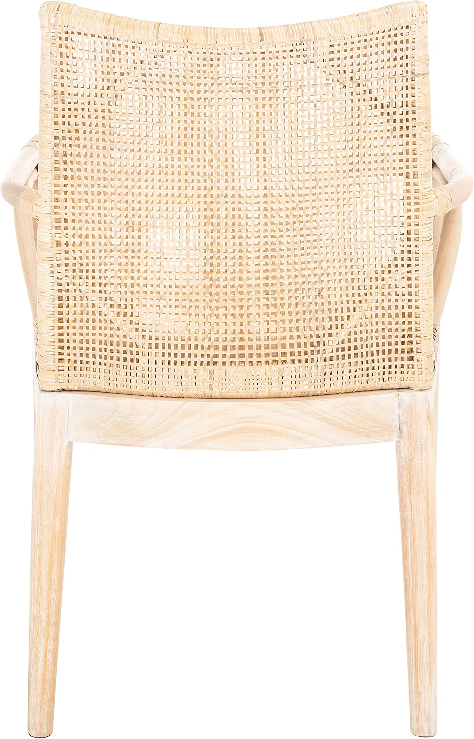 SAFAVIEH Home Collection - Gianni Natural & White Wash Solid Wood Rattan Arm Chair, Tropical Coastal Accent Seating for Living Room or Dining Space (SEA4011B)