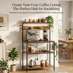 Antok Kitchen Baker's Rack with Power Outlets & USB Ports, 4-Tier Adjustable Microwave Stand, Industrial Kitchen Storage Shelf with Side Wire Baskets
