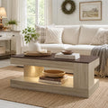 Farmhouse Coffee Table for Living Room, 47 Inch Coffee Tables with Storage & LED Light, Thickened Wood Rectangular Living Room Table, Two-Tone, Walnut &Light Ash White