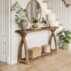 Solid Wood Console Table for Entryway, 63-Inch Narrow Farmhouse Couch Table Behind Sofa with 2-Tier Storage for Entrance, Foyer, Living Room, Long, Rustic Brown