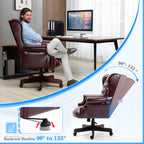 Big and Tall Executive Office Chair, Ergonomic 360° Swivel Recliner Chair, Retro Burgundy Faux Leather Home Office Desk Chairs w/Tufted Wingback Comfy Luxury Heavy Duty 500 Lb & Height Adjustable