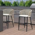 PURPLE LEAF Outdoor Bar Stools Set of 2 Modern Wicker Barstools with Wraparound Backrest Boho Aluminum Woven Chairs for Kitchen Island Indoor Outdoor Garden, Gray