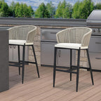 PURPLE LEAF Outdoor Bar Stools Set of 2 Modern Wicker Barstools with Wraparound Backrest Boho Aluminum Woven Chairs for Kitchen Island Indoor Outdoor Garden, Gray