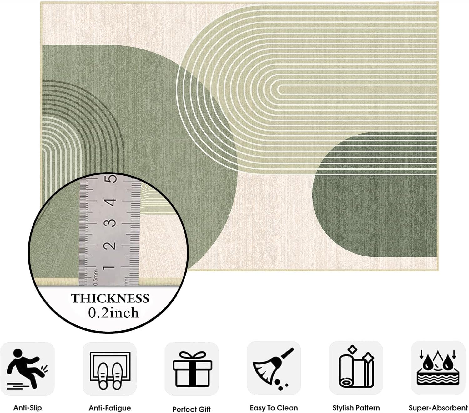 Large Area Rug 5x7 Boho Rug Living Room Bohemian Rugs Machine Washable Modern Geometric Rug Non Slip Printed Low Pile Indoor Floor Carpet for Dining Room Bedroom Office,Green