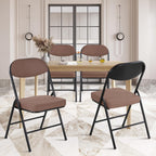 HOMEFUN Padded Folding Chairs Set of 4, Folding Chairs with Cushion and Durable Metal Frame，No Assemble Required for Party Kitchen Office Wedding Brown