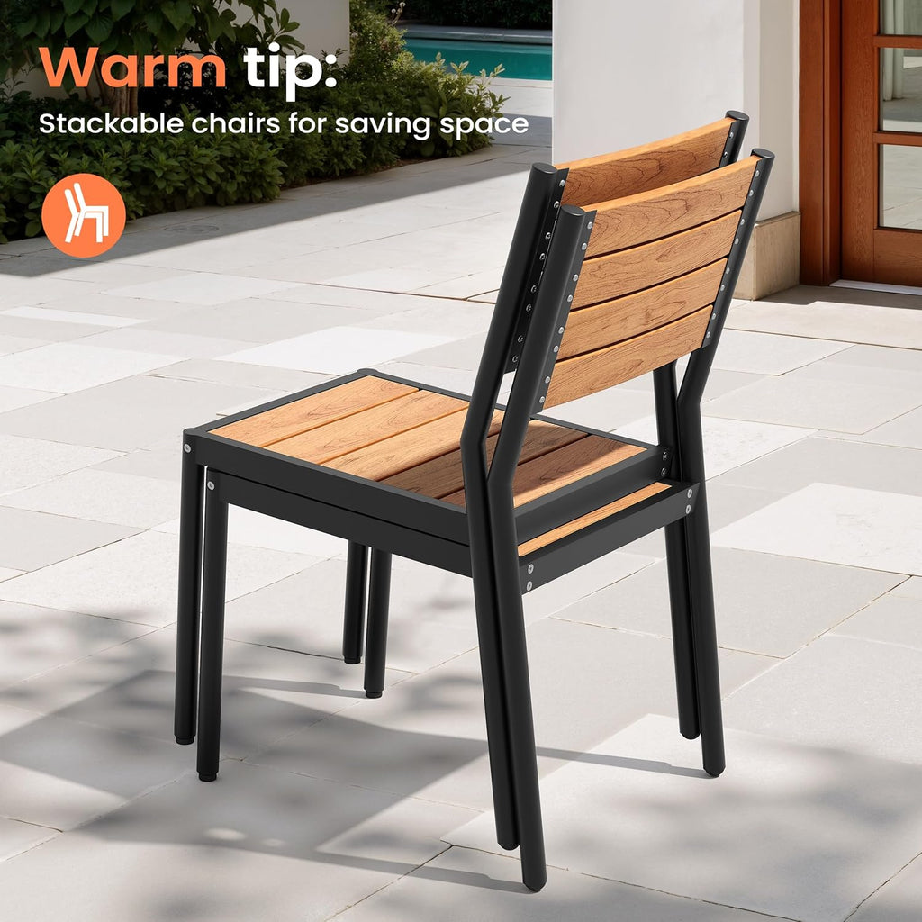 Pellebant Stackable Outdoor Dining Chairs Set of 6, Aluminum Patio Chairs with Armless, All-Weather for Garden, Lawn, Deck, Porch and Yard, Brown