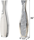 SHYFOY 36" Tall Crushed Diamond Floor Vase Silver Mirrored Tall Vases for Floor Large Crystal Decorative Glass Standing Vase Luxury for Home Decor Living Room Office Bedroom Kitchen
