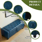 48" PU Leather Storage Ottoman Benches for Bedroom,Tufted Ottomans with Storage for Living Room,Mid Century Modern Bench with Seating for Entryway,Window,Bedside (PU Blue, 48 inch)