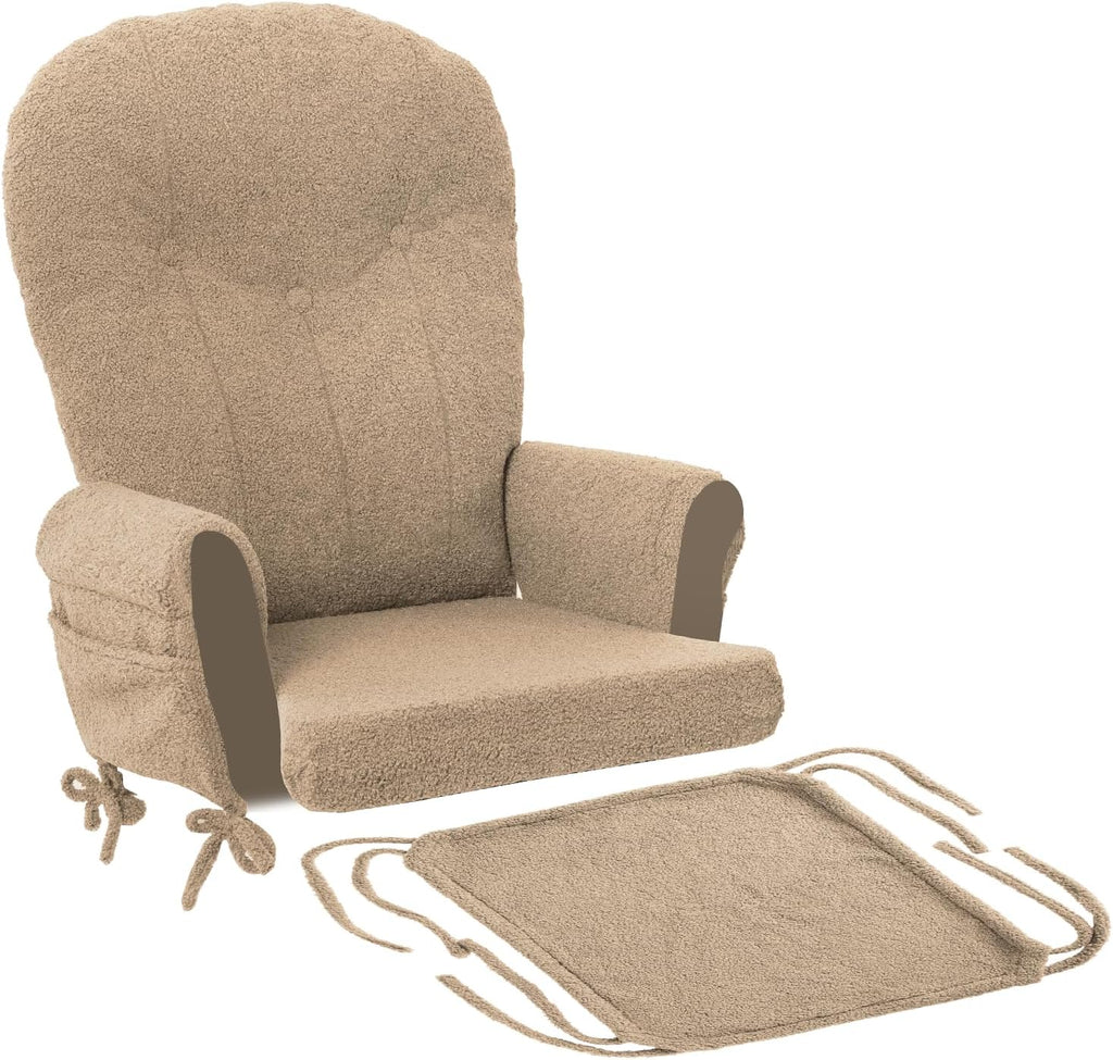 ANMINY 5pcs Glider Rocker Replacement Cushions Set with Ottoman Cover, 3.5Inch Thickened Fleece Glider Rocking Chair Cushions w/ 29.5Inch Tufted Backrest & Side Pockets for Indoor Nursery Light Coffee