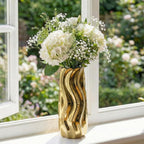 7.5" Gold Ceramic Vase - Minimalist Gold Flower Vase, Small Pampas Grass Vase, Boho Decorative Centerpiece Vase for Home Decor, Wedding, Housewarming, Table, Shelf, Mantel, and Entryway
