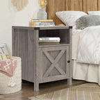 Catrimown Farmhouse End Table, Nightstand Set of 2, Rustic Night Stand with Barn Door and Storage Shelf, Gray End Table, Side Table for Bedroom Living Room, Gray Wash