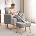 HCHAIRH Nursery Rocking Chair with Ottoman, Upholstered Glider Rocker with High Backrest Side Pocket, Rocking Accent Armchair with Solid Wood Legs for Nursery, Living Room, Bedroom, Light Grey