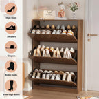 Shoe Storage Cabinet, Wood Shoe Organizer for Entryway with 3 Flip Drawers, Freestanding Shoe Rack with Adjustable Shelf, Narrow Shoe Dresser for Front Door Entrance (Walnut, Standard 3 Drawers)