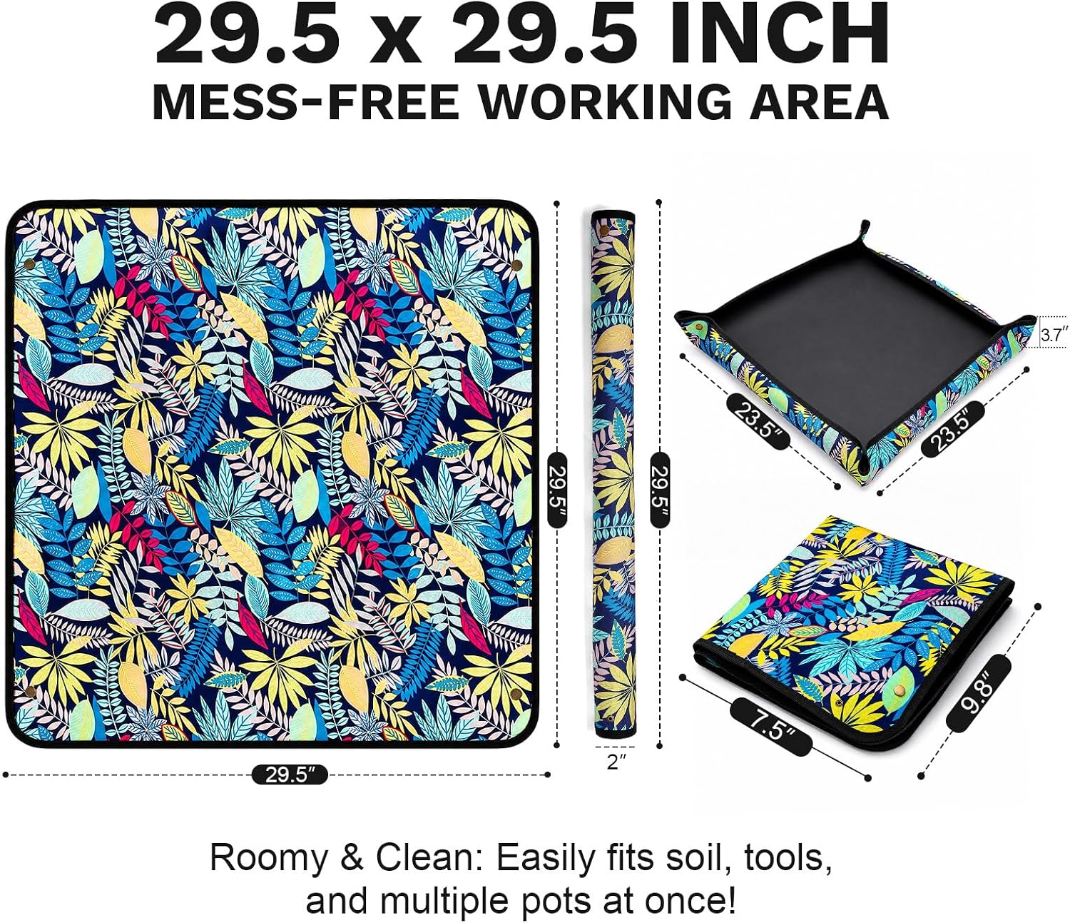 LIHAO Repotting Mat for Indoor Plants, 29.5 x 29.5 Inch Waterproof Oxford Potting Tray with Mess Control, Foldable Transplanting Tarp Gardening Gifts