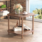 Wood End Side Table with Storage Shelf, 2-Tier Flower Shaped Coffee Table for Living Room, Walnut Sofa Tables, Modern Accent Side Tables for Couch, Farmhouse Nightstand for Bedroom, Small Spaces