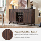 OKD Fluted Wine Bar Cabinet, 60" Wide Modern Buffet Sideboard with Ample Storage - 2 Side Cabinets, 3 Drawers, 4 Glass Holders & 12 Wine Racks, Coffee Bar Cabinet for Kitchen, Dining Room, Dark Walnut