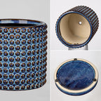 DILATATA Set of 2 Ceramic Planter Pots with Drainage Hole and Saucer, Round Flower Pot Hobnail Modern Planter Pots for Indoor & Outdoor Plants - 4 Inch & 6 Inch, Blue