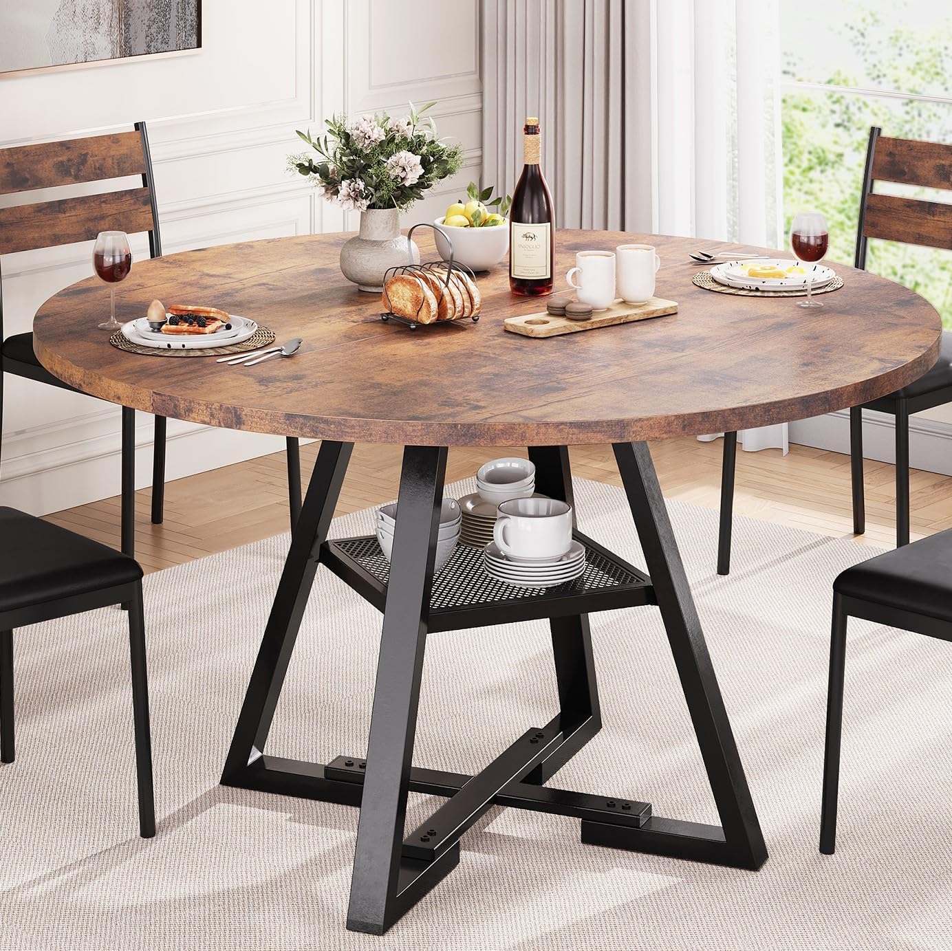 Jocoevol Round Dining Table for 4,Kitchen Dining Room Circle Dinner Pedestal Table,Space Saving Wood Kitchen & Dining Room Furniture (Vintage, 47In)
