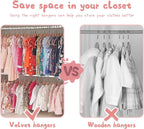 GOSCHE Baby Hangers 11 inch, Toddler Velvet Hnagers, Non-Slip for Baby and Children Clothes, Durable Ultra-Slim Space-Saving Closet Organizers, Pink, 30 Pack