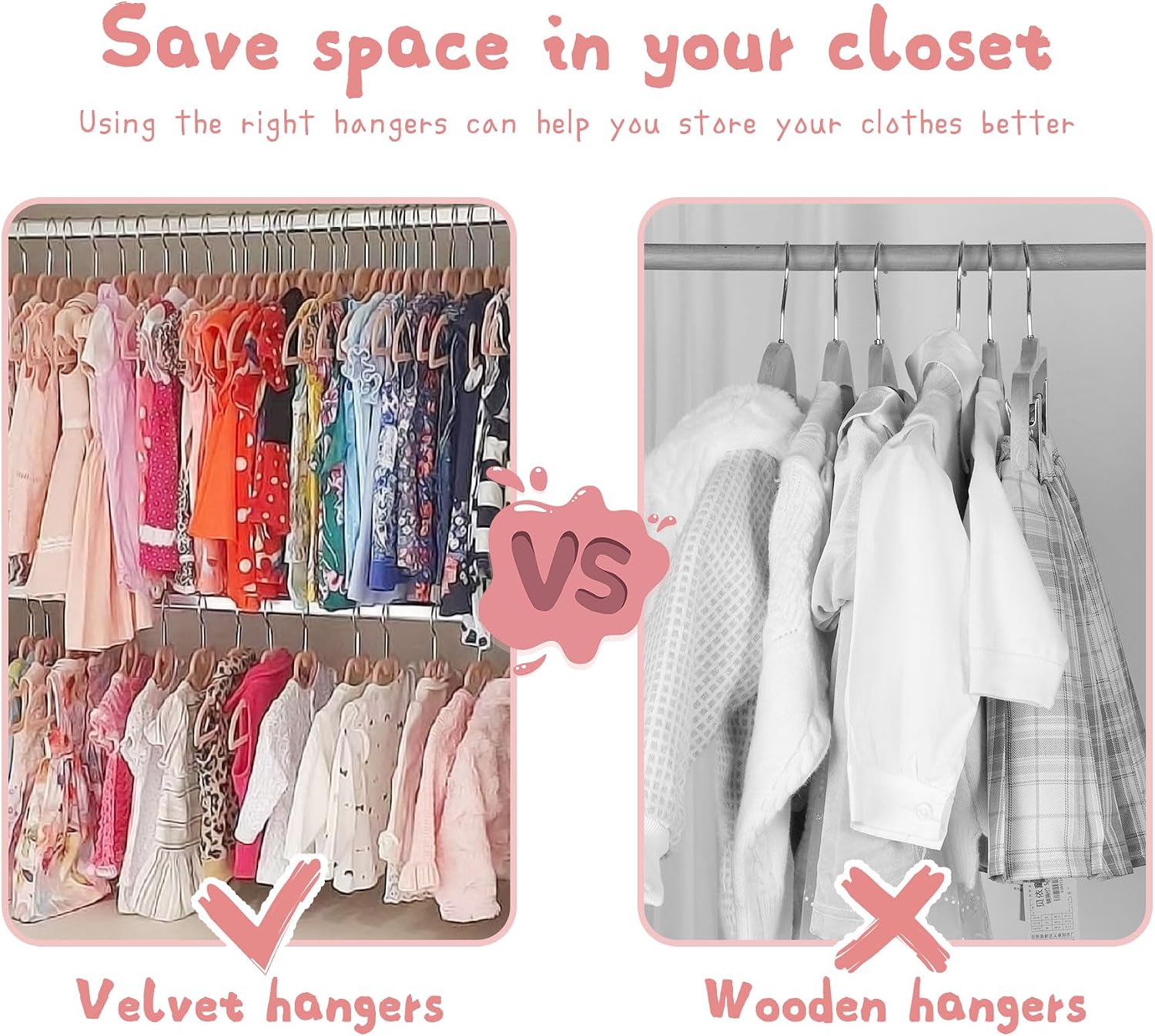 GOSCHE Baby Hangers 11 inch, Toddler Velvet Hnagers, Non-Slip for Baby and Children Clothes, Durable Ultra-Slim Space-Saving Closet Organizers, Pink, 30 Pack