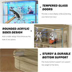 PAKASEPT 47.2" Large Rounded Display Cabinet with Glass Doors, 4-Tier Curio Cabinet Storage Case with LED Lights & Press-to-Open Doors, Modern Display Shelf for Collectible,Human Body Sensor, Natural