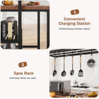 GarveeHome Kitchen Island with Storage, 42''Island Table for Kitchen with Seating Bakers Rack Microwave Oven Stand Shelf with 3 Tier Storage Shelf for Dining Room Living Room, 5 Hooks 42"*28"*72"