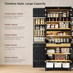 78.2" Tall Farmhouse Kitchen Pantry Cabinet with Adjustable Shelves, Storage Cupboard with 8 Door Shelves and Hidden Drawer, Kitchen Hutch with Wine Rack for Dining Room, Bathroom, Black