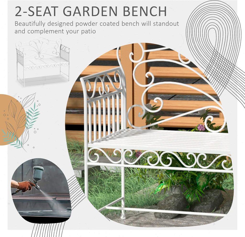 Garden Bench, 43" Cream White Metal Outdoor Patio Bench Park Bench with Armrests, Porch Bench Seat for Backyard Poolside Lawn Garden Deck Seating