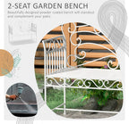 Garden Bench, 43" Cream White Metal Outdoor Patio Bench Park Bench with Armrests, Porch Bench Seat for Backyard Poolside Lawn Garden Deck Seating