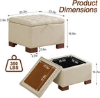 WUTUTUEE 24" Fabric Square Storage Ottoman with Wooden Tray, Modern Tufted Button Footstool Coffee Table, Upholstered Small Ottoman for Living Room, Bedroom, Khaki