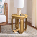SAFAVIEH Furniture - Asleesh Round Accent Table - Natural Rattan - Fully Assembled - Ideal for Living Room, Bedroom, 16.5" W x 16.5" D x 17.7" H (ACC9901A)