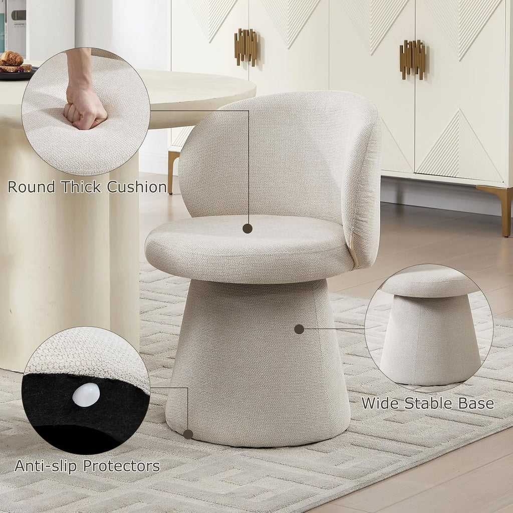 Swivel Dining Chair Set of 1, Modern Chenille Upholstered Boucle Swivel Barrel Chair, Comfy Fabric Accent Side Chairs for Kitchen Dining Living Vanity Room Bedroom, Beige
