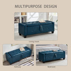 48" Storage Ottoman Bench, Upholstered Tufted Faux Leather End of Bed Bench with Flip Top Storage, Large Bedroom Bench for End of Bed, Entryway Shoe Bench, Living Room Ottoman, PU (Navy Blue)