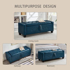 Furniliving Storage Bench, 48‘’ Upholstered PU Leather Ottoman Bench with Button-Tufted, Folding Bedroom Bench with Wood Legs, Entryway Bench for Bedroom, Navy Blue