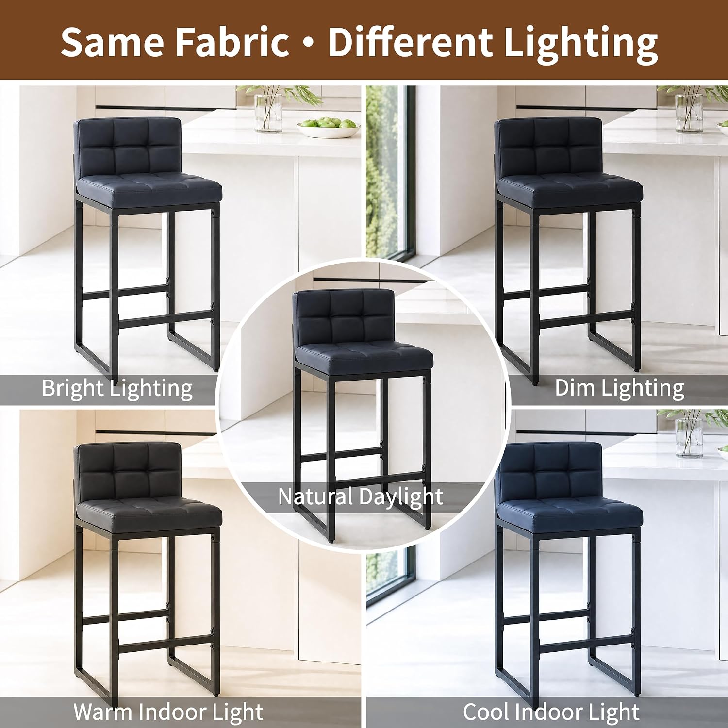 FIRAVOE Bar Stools Set of 4, PU Leather Counter Height Barstools with Low Back and Thickened Metal Legs, 26 Inch Modern Island Chairs for Kitchen Island, Bar, Counter (Black, 4Pcs 26" Counter Stools)
