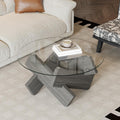 Gray Round Glass Coffee Table,33-Inch Coffee Tables for Living Room Clear Circle Accent Table Adapts to Farmhouse and Contemporary Decor