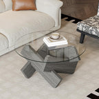 Gray Round Glass Coffee Table,33-Inch Coffee Tables for Living Room Clear Circle Accent Table Adapts to Farmhouse and Contemporary Decor