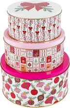 Martha Stewart Metal Cookie Tins, 3-Piece Nesting Set, Small, Medium & Large, Christmas Containers for Gift & Storage (Ornaments and Bows)