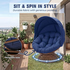 GTPLAYER Outdoor Wicker Egg Chair PE Rattan Chair with Cushion, Oversized Patio Lounge Chair with Canopy Papasan Chair 360° Swivel Base for Outdoor, Indoor, Balcony, Backyard, Garden, Blue