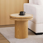 Round End Table Modern Side Table with Sintered Stone Top & Natural Wood Grain, Pedestal Accent Table for Living Room Bedroom Small Spaces, Oak